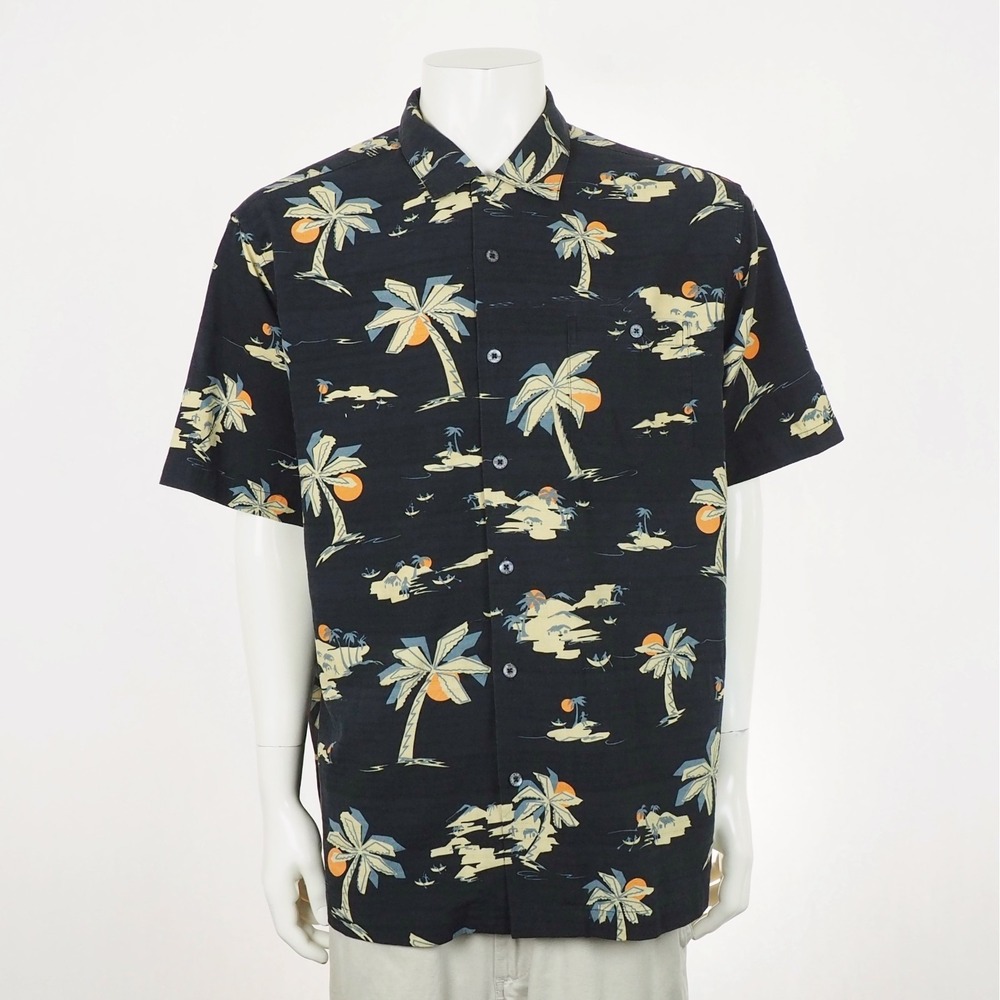 Tori Richard Hawaiian Shirt Mens Sz XL Black Floral Silk Blend Tropical Vacation